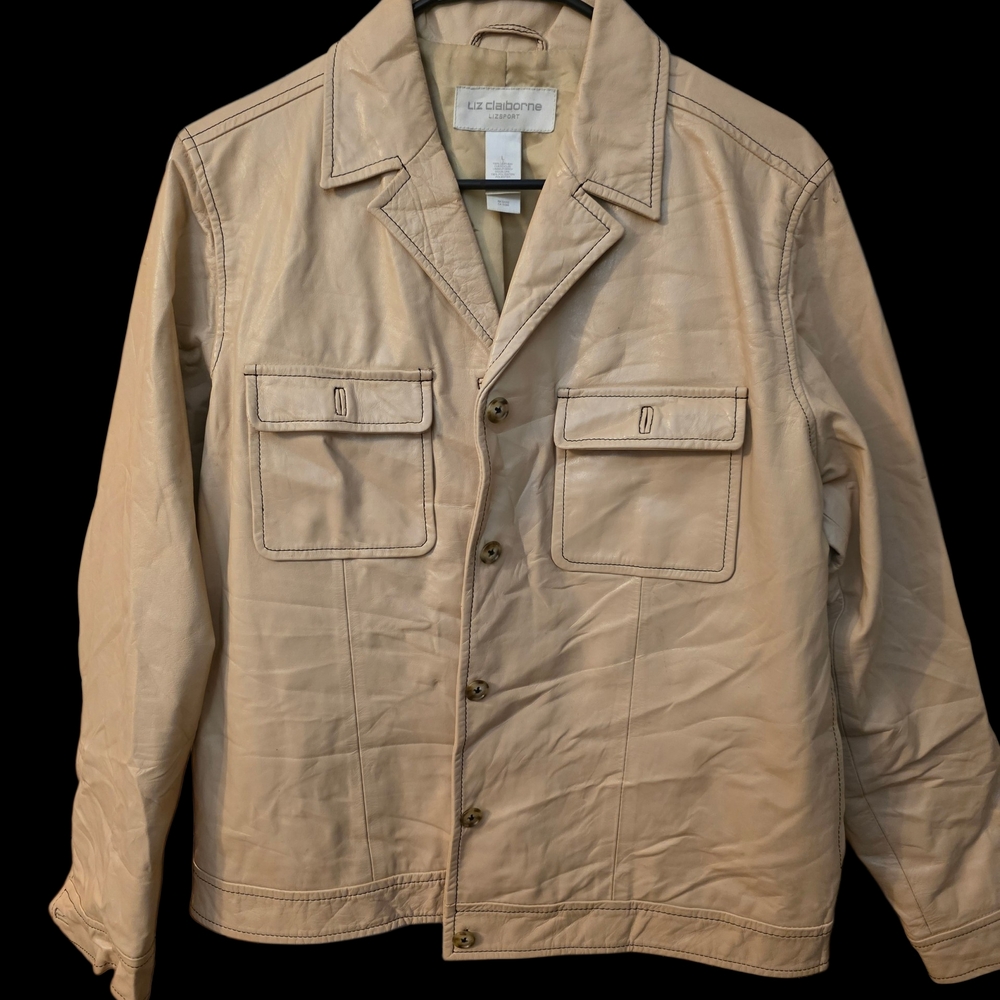 Liz Claiborne Women's Vintage Leather Cream Jacket..PreOwned